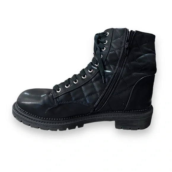 Women’s 11 Bebe Black Dorienne Studded Quilted Lace Up Combat Boot - Picture 12 of 16